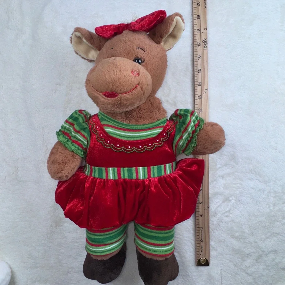 Build-A-Bear Christmas Reindeer Plush 19in Brown Red Green Holiday Outfit
